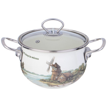 Кастрюля эмалированная со стеклянной крышкой серия "FAMILY HOUSE", 2 л диа.18см AGNESS 943-066-1