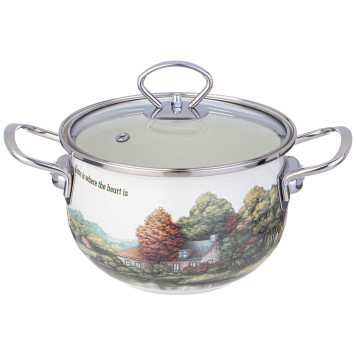 Кастрюля эмалированная со стеклянной крышкой серия "FAMILY HOUSE", 2 л диа.18см AGNESS 943-066