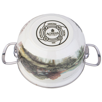 Кастрюля эмалированная со стеклянной крышкой серия "FAMILY HOUSE", 2 л диа.18см AGNESS 943-066-3
