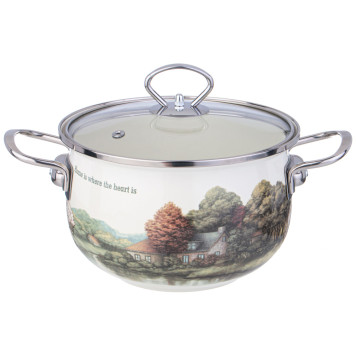 Кастрюля эмалированная со стеклянной крышкой серия "FAMILY HOUSE", 2,8 л диа. 20см AGNESS 943-067-1