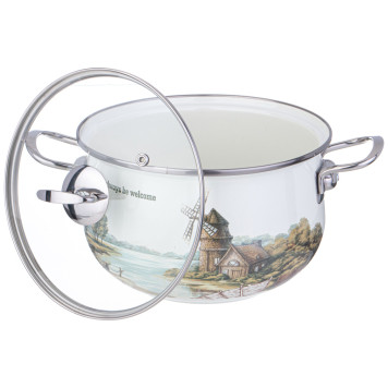 Кастрюля эмалированная со стеклянной крышкой серия "FAMILY HOUSE", 2,8 л диа. 20см AGNESS 943-067-2