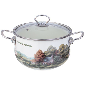 Кастрюля эмалированная со стеклянной крышкой серия "FAMILY HOUSE", 3,8 л диа. 22см AGNESS 943-068