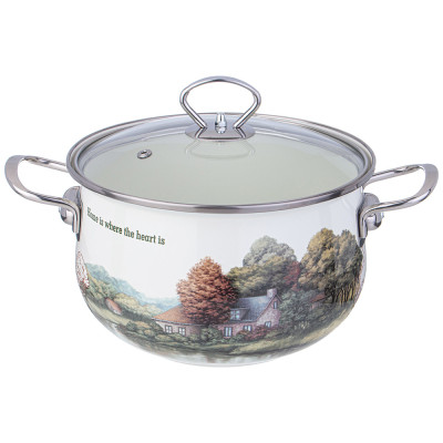 Кастрюля эмалированная со стеклянной крышкой серия "FAMILY HOUSE", 3,8 л диа. 22см AGNESS 943-068