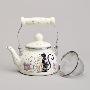 Чайник эмалированный со съемным фильтром из нжс серия "LAVENDER CATS", 0,85 л AGNESS 943-070-1
