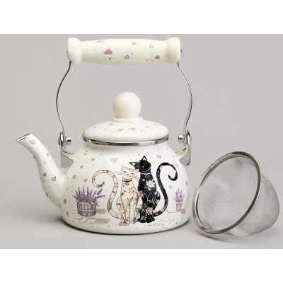 Чайник эмалированный со съемным фильтром из нжс серия "LAVENDER CATS", 0,85 л AGNESS 943-070-1