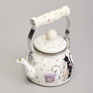 Чайник эмалированный со съемным фильтром из нжс серия "LAVENDER CATS", 0,85 л AGNESS 943-070-2