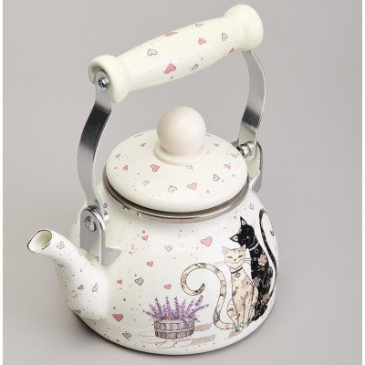 Чайник эмалированный со съемным фильтром из нжс серия "LAVENDER CATS", 0,85 л AGNESS 943-070-2