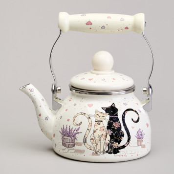 Чайник эмалированный со съемным фильтром из нжс серия "LAVENDER CATS", 0,85 л AGNESS 943-070