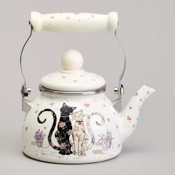 Чайник эмалированный со съемным фильтром из нжс серия "LAVENDER CATS", 0,85 л AGNESS 943-070-3