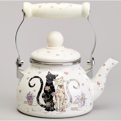 Чайник эмалированный со съемным фильтром из нжс серия "LAVENDER CATS", 0,85 л AGNESS 943-070-3