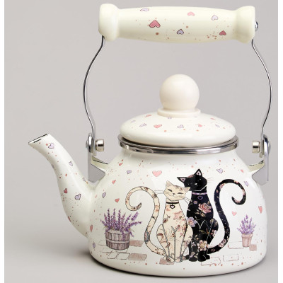 Чайник эмалированный со съемным фильтром из нжс серия "LAVENDER CATS", 0,85 л AGNESS 943-070