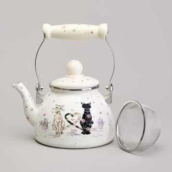 Чайник эмалированный со съемным фильтром из нжс серия "LAVENDER CATS", 1,1 л AGNESS 943-071-1