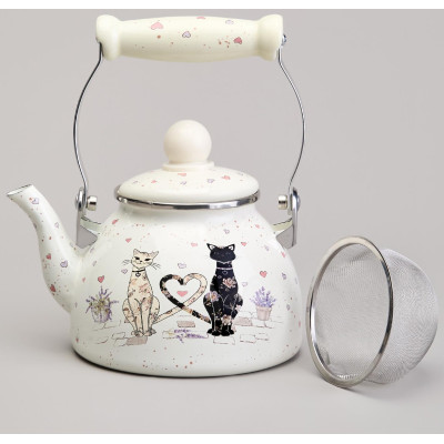 Чайник эмалированный со съемным фильтром из нжс серия "LAVENDER CATS", 1,1 л AGNESS 943-071-1