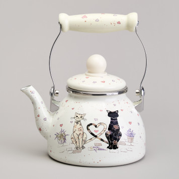 Чайник эмалированный со съемным фильтром из нжс серия "LAVENDER CATS", 1,1 л AGNESS 943-071