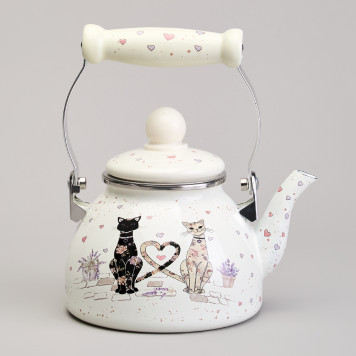 Чайник эмалированный со съемным фильтром из нжс серия "LAVENDER CATS", 1,1 л AGNESS 943-071-3