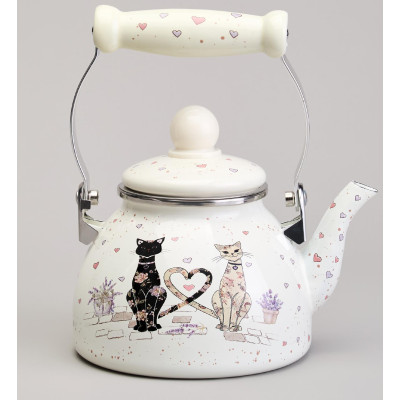 Чайник эмалированный со съемным фильтром из нжс серия "LAVENDER CATS", 1,1 л AGNESS 943-071-3