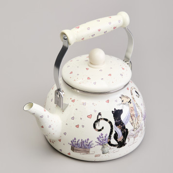 Чайник эмалированный серия "LAVENDER CATS", 2,6 л AGNESS 943-073-1