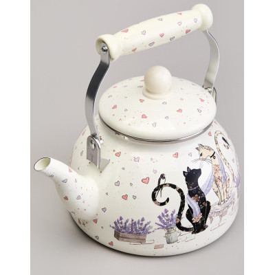 Чайник эмалированный серия "LAVENDER CATS", 2,6 л AGNESS 943-073-1