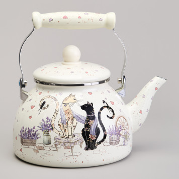 Чайник эмалированный серия "LAVENDER CATS", 2,6 л AGNESS 943-073-2