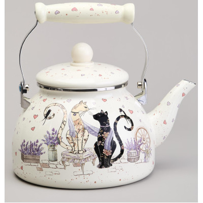 Чайник эмалированный серия "LAVENDER CATS", 2,6 л AGNESS 943-073-2