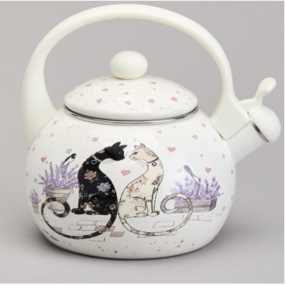 Чайник эмалированный со свистком серия "LAVENDER CATS", 2,2 л AGNESS 943-074-1
