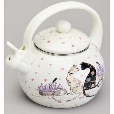Чайник эмалированный со свистком серия "LAVENDER CATS", 2,2 л AGNESS 943-074-2