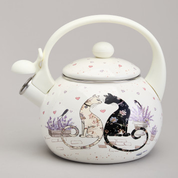 Чайник эмалированный со свистком серия "LAVENDER CATS", 2,2 л AGNESS 943-074-3