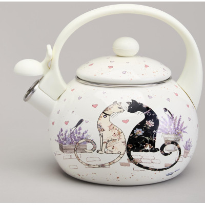Чайник эмалированный со свистком серия "LAVENDER CATS", 2,2 л AGNESS 943-074-3