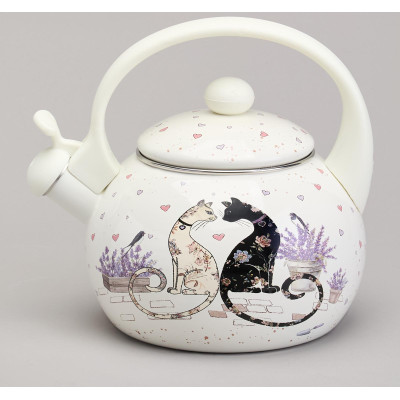 Чайник эмалированный со свистком серия "LAVENDER CATS", 2,2 л AGNESS 943-074