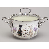 Кастрюля эмалированная со стеклянной крышкой серия "LAVENDER CATS", 1,5 л диа. 16см AGNESS 943-075