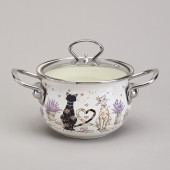 Кастрюля эмалированная со стеклянной крышкой серия "LAVENDER CATS", 1,5 л диа. 16см AGNESS 943-075