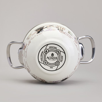 Кастрюля эмалированная со стеклянной крышкой серия "LAVENDER CATS", 1,5 л диа. 16см AGNESS 943-075-6