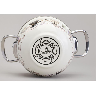 Кастрюля эмалированная со стеклянной крышкой серия "LAVENDER CATS", 1,5 л диа. 16см AGNESS 943-075-6