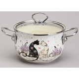 Кастрюля эмалированная со стеклянной крышкой серия "LAVENDER CATS", 2,0 л диа. 18см AGNESS 943-076