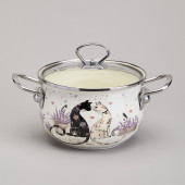 Кастрюля эмалированная со стеклянной крышкой серия "LAVENDER CATS", 2,0 л диа. 18см AGNESS 943-076