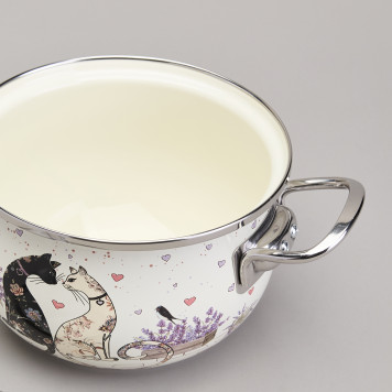 Кастрюля эмалированная со стеклянной крышкой серия "LAVENDER CATS", 2,0 л диа. 18см AGNESS 943-076-4