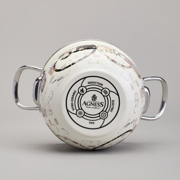 Кастрюля эмалированная со стеклянной крышкой серия "LAVENDER CATS", 2,0 л диа. 18см AGNESS 943-076-5