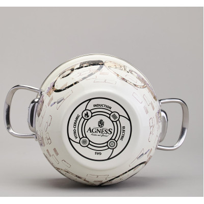 Кастрюля эмалированная со стеклянной крышкой серия "LAVENDER CATS", 2,0 л диа. 18см AGNESS 943-076-5