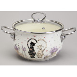 Кастрюля эмалированная со стеклянной крышкой серия "LAVENDER CATS", 2,8 л диа. 20см AGNESS 943-077