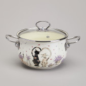 Кастрюля эмалированная со стеклянной крышкой серия "LAVENDER CATS", 2,8 л диа. 20см AGNESS 943-077