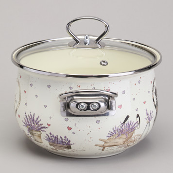 Кастрюля эмалированная со стеклянной крышкой серия "LAVENDER CATS", 2,8 л диа. 20см AGNESS 943-077-3