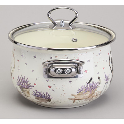 Кастрюля эмалированная со стеклянной крышкой серия "LAVENDER CATS", 2,8 л диа. 20см AGNESS 943-077-3