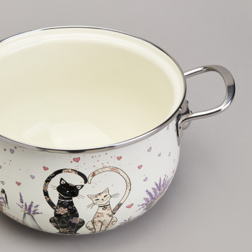 Кастрюля эмалированная со стеклянной крышкой серия "LAVENDER CATS", 2,8 л диа. 20см AGNESS 943-077-5