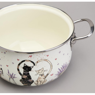 Кастрюля эмалированная со стеклянной крышкой серия "LAVENDER CATS", 2,8 л диа. 20см AGNESS 943-077-5