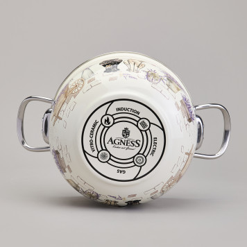 Кастрюля эмалированная со стеклянной крышкой серия "LAVENDER CATS", 2,8 л диа. 20см AGNESS 943-077-6