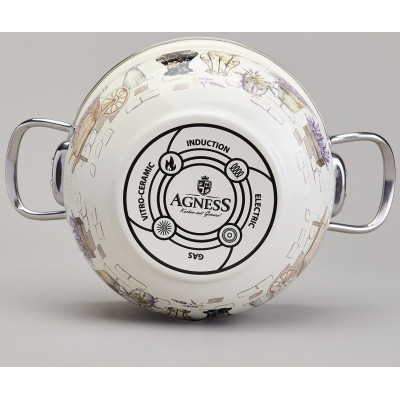 Кастрюля эмалированная со стеклянной крышкой серия "LAVENDER CATS", 2,8 л диа. 20см AGNESS 943-077-6