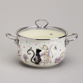 Кастрюля эмалированная со стеклянной крышкой серия "LAVENDER CATS", 3,8 л диа. 22см AGNESS 943-078