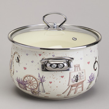 Кастрюля эмалированная со стеклянной крышкой серия "LAVENDER CATS", 3,8 л диа. 22см AGNESS 943-078-3