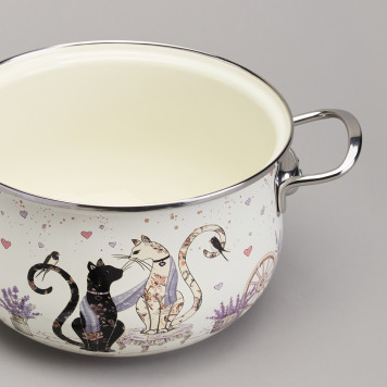 Кастрюля эмалированная со стеклянной крышкой серия "LAVENDER CATS", 3,8 л диа. 22см AGNESS 943-078-4