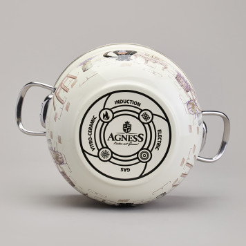 Кастрюля эмалированная со стеклянной крышкой серия "LAVENDER CATS", 3,8 л диа. 22см AGNESS 943-078-5